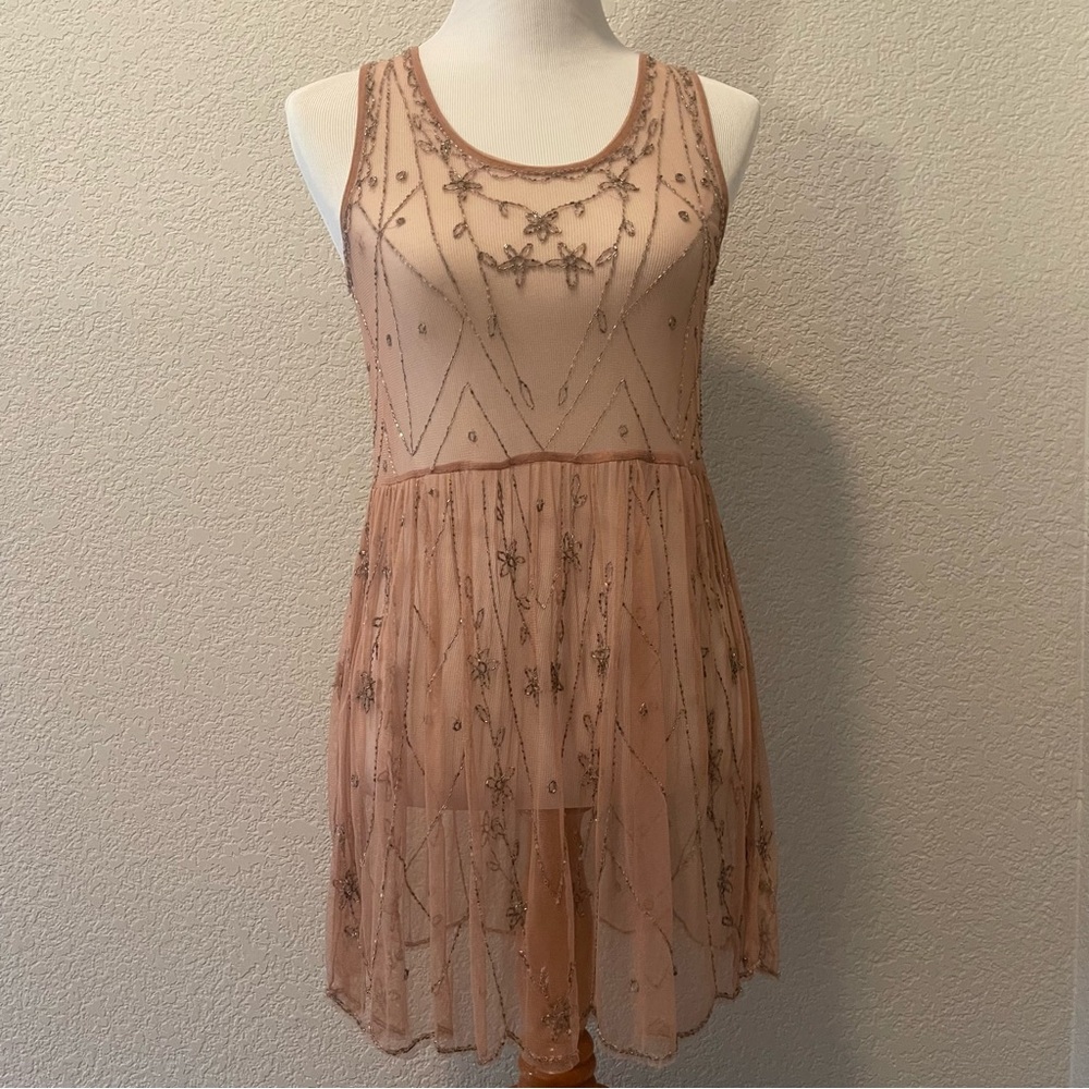 FP Starry Night sheer beaded slip dress embroidered